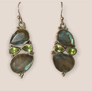 Earrings Labradorite and green topaz sterling silver