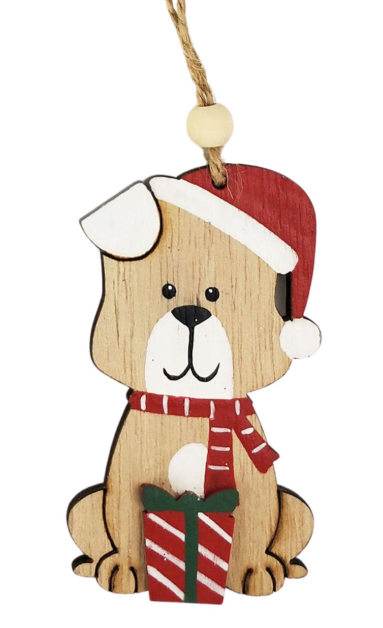 Christmas Dog with Presents Hanging Decoration Red