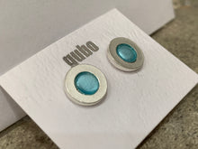 Load image into Gallery viewer, Gubo hand blown glass earrings aqua/silver
