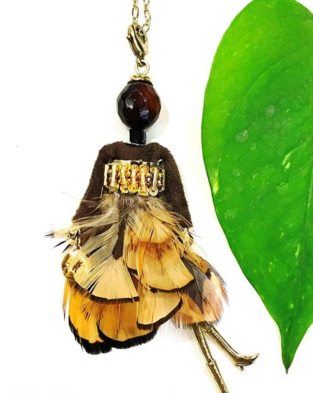 French doll necklace feather madame