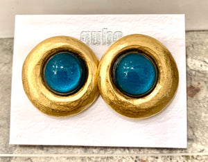 Gubo earrings  hand blown glass earrings blue/gold