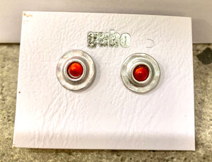 hand blown glass earrings silver/red