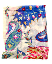 Load image into Gallery viewer, Art embroidery scarf merino wool silk wildflower
