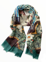 Load image into Gallery viewer, Wearable art scarf merino wool silk mosaic
