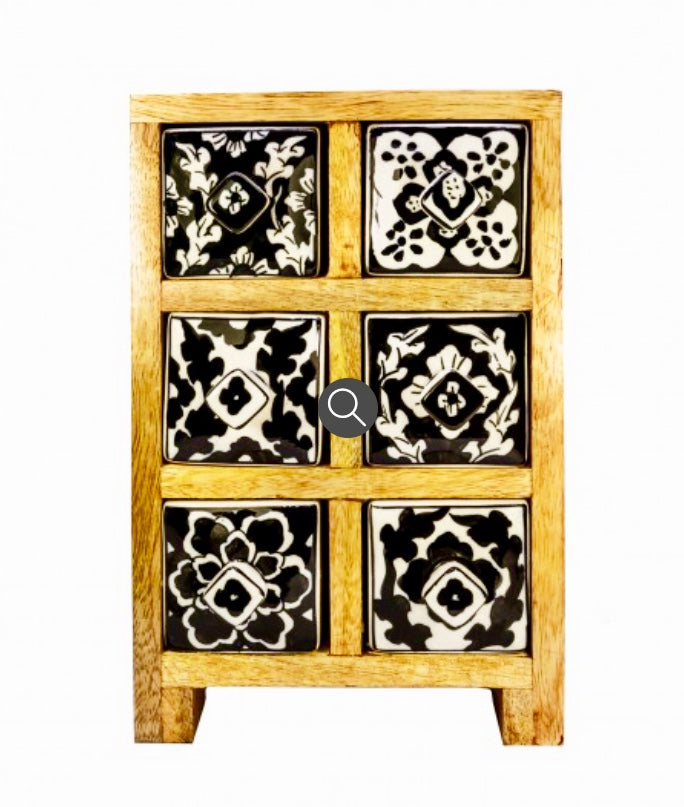 Wooden ceramics drawers 6 draw bl/wh