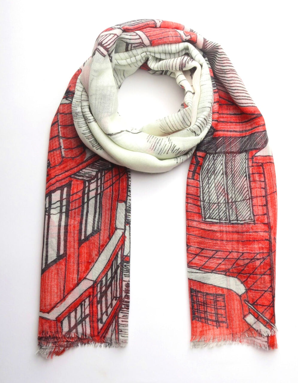 Wearable art scarf merino wool silk Coral city