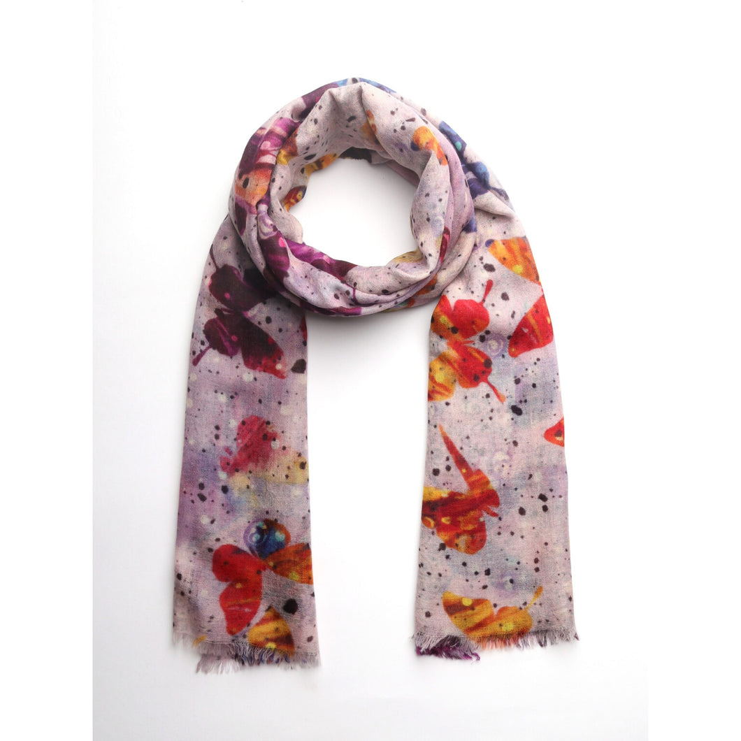 Wearable art scarf merino wool silk butterflies