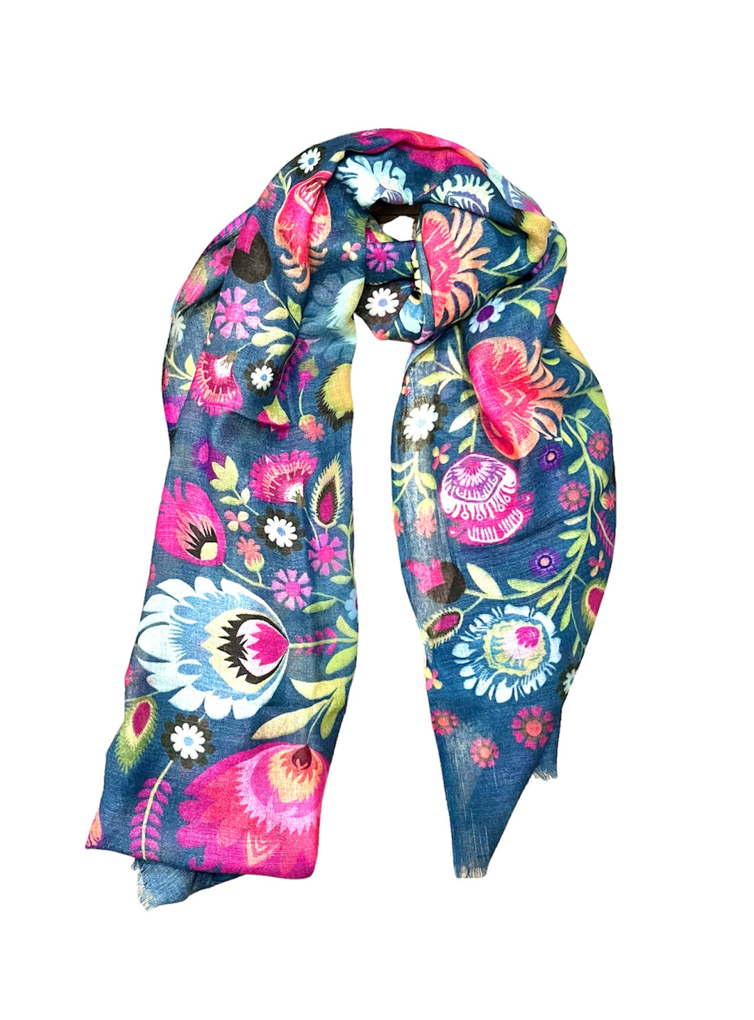 Wearable art scarf merino wool silk folk