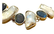 Load image into Gallery viewer, Stone sterling silver bracelet labradorite /fresh water pearl
