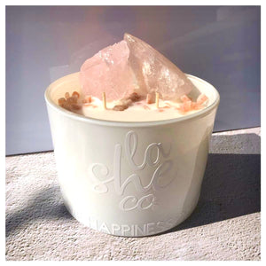 Crystal candle love, happiness and inspire Rose Quartz. Marshmallow & sandalwood