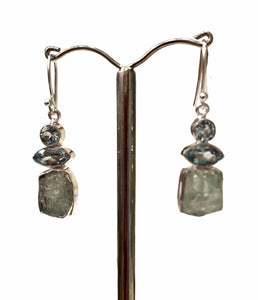 Mixed semiprecious stone, quartz , blue topaz sterling silver,earrings