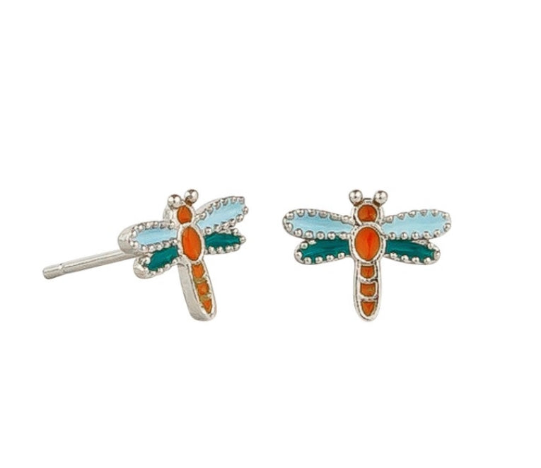 Tiger tree stud earrings silver dragonfly