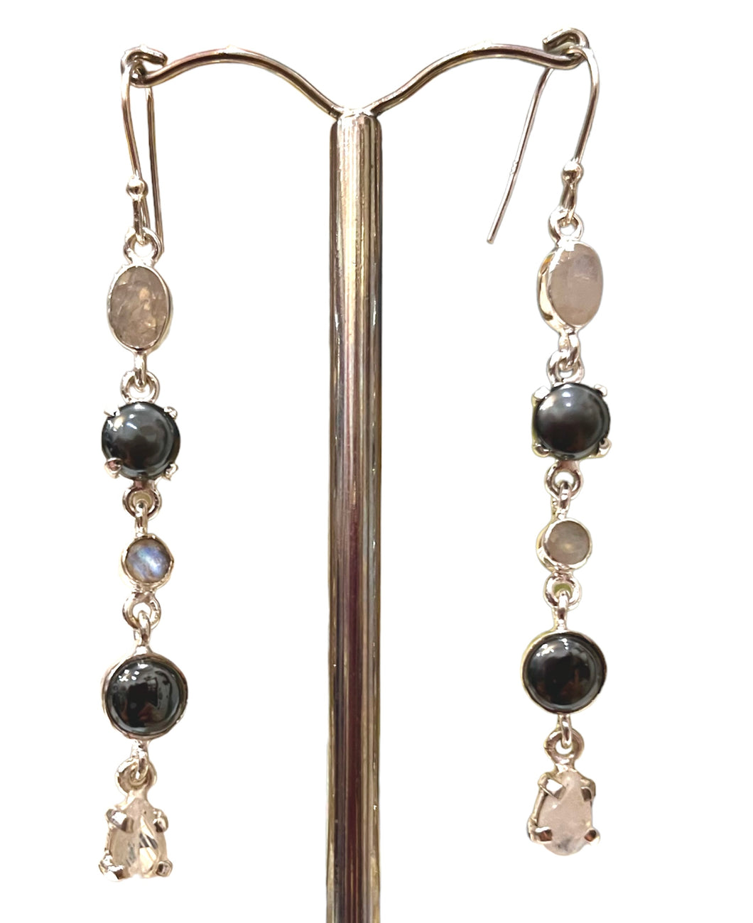 semiprecious stone, pearl, moonstone sterling silver,earrings