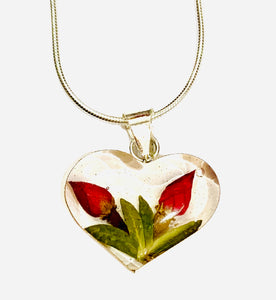 San Marco flower resin necklace red rose bud heart