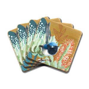 LP Bamboo blue wren coasters