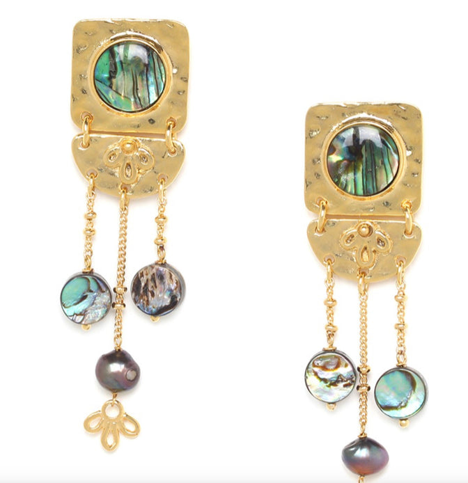 Franck Herval earrings abalone mother of pearl 6cm drop